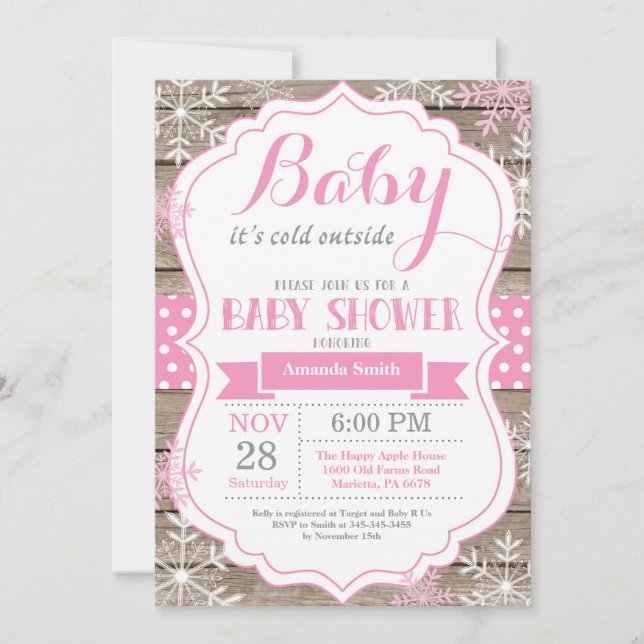 Invitation Bébé Son Froid Hiver Baby Girl Douche (Devant)