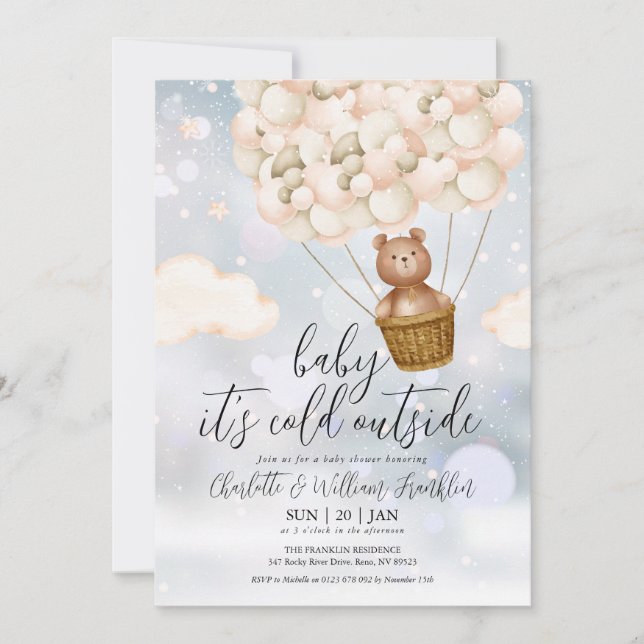 Invitation Bébé Son Ours En Teddy Froid Baby shower d'hiver (Devant)