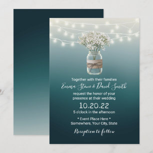 Invitation Bébé souffle Floral Jar Élégant Mariage Turquoise