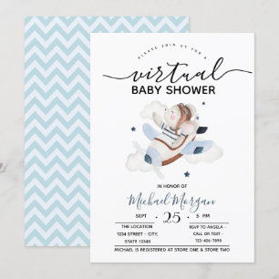 Invitation Bébé Souris Avion  Baby Shower Virtuel Zigzag