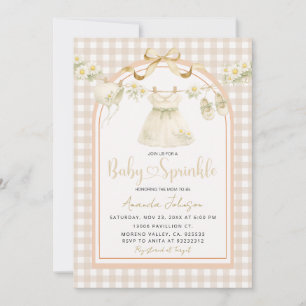 Invitation Bébé Sprinkle Beige Gingham Linge à Laver Daisy 