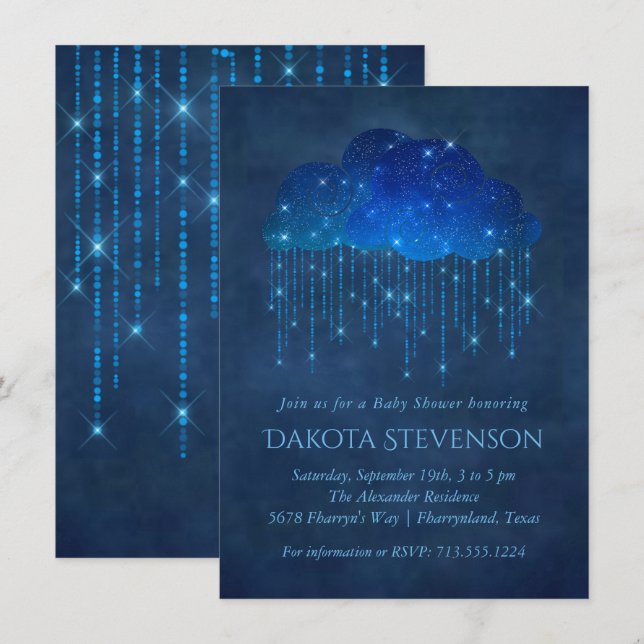 Invitation Bébé Sprinkle Classic Blue | Moody Douche Cloud (Devant / Derrière)