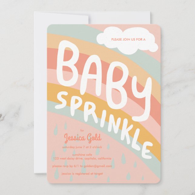 Invitation BÉBÉ SPRINKLE Cute Nuages Rainbow Rain Custom (Devant)