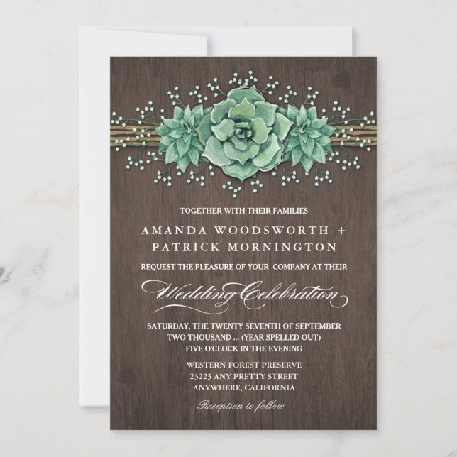 Invitation Bébé Succulent Respiration Mariage rustique Invita (Devant)