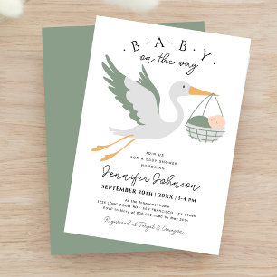 Invitation Bébé sur le chemin mignon cigogne Sage Baby shower