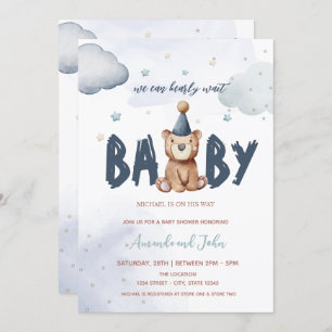 Invitation Bébé Teddy Ours Étoiles Nuages Baby shower