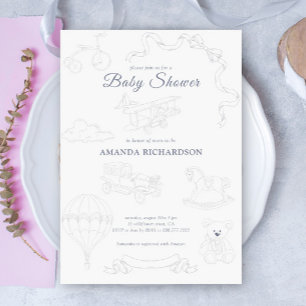 Invitation Bébé Toile de Jouy Fête de Naissance