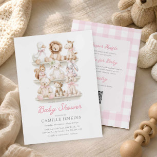 Invitation bébé tout-en-un à carreaux roses