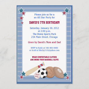 Invitation BÉBÉ TOUTES LES ÉTOILES Sports ANNIVERSAIRE Invita