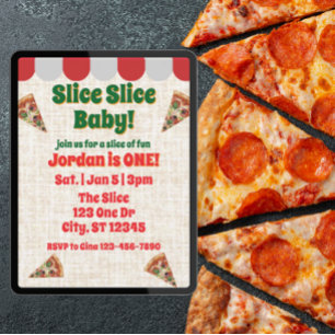 Invitation Bébé tranche tranche, pizza 1er anniversaire