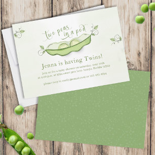 Invitation Bébé vert mignon jumeaux Botanique Deux pois dans