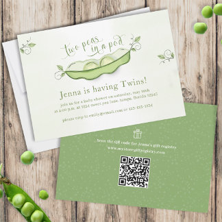 Invitation Bébé vert mignon jumeaux Botanique Deux pois dans