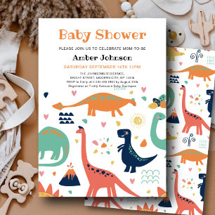 Invitation Bébé vert mignon orange Baby shower garçon Dinosau