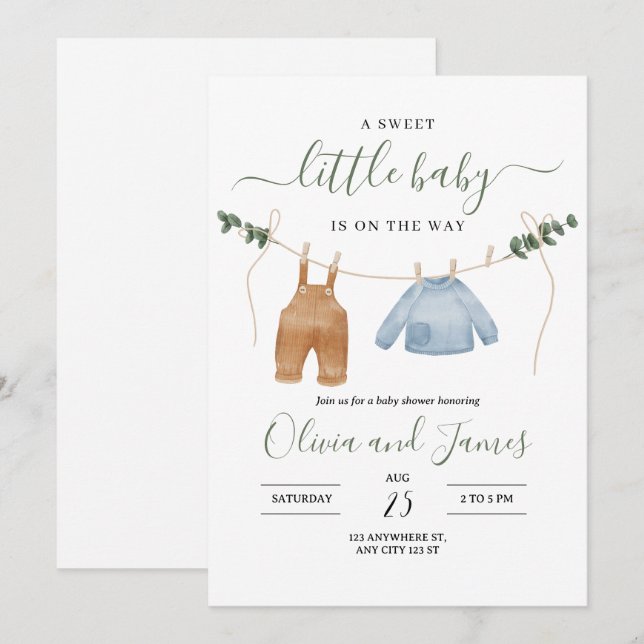 Invitation Bébé Vêtements Baby shower Invitation, Bébé Garçon (Devant / Derrière)