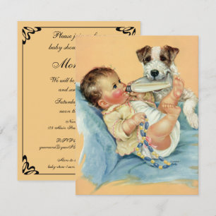 Invitation Bébé vintage avec chien, Baby shower Party