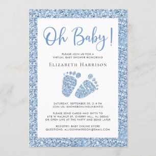 Invitation Bébé virtuel Douche garçon Parties scintillant ble