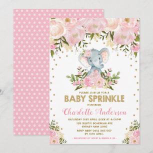 Invitation Bébée d'Eléphant floral rose rousse