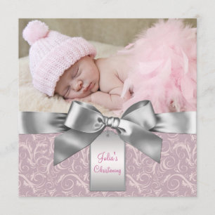 Invitation Bébée rose et gris Christine