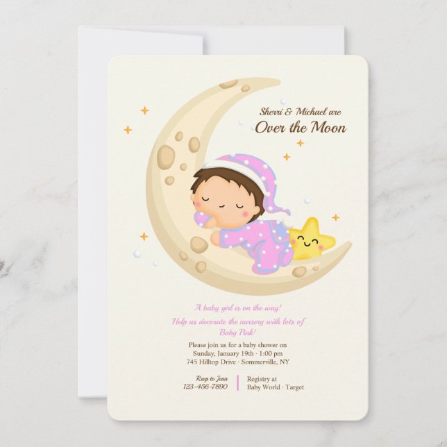 Invitation Bébée sur le Baby shower de la Lune (Devant)