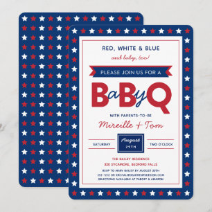 Invitation BébéQ ou Bébé-Q Bleu Bleu rouge Bleu Bl
