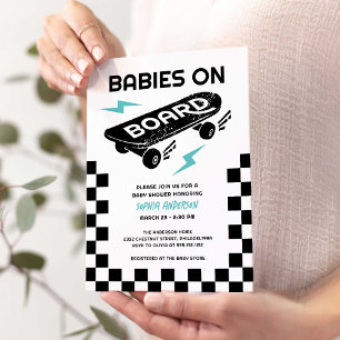 Invitation Bébés à bord skateboard jumeaux Baby Shower