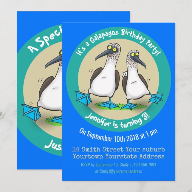 Invitation Bébés à pattes bleues amusantes Caricature de 3ème (Devant / Derrière)