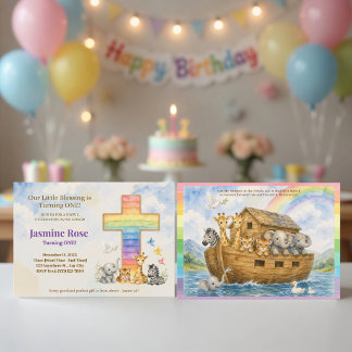 Invitation Bébés Animaux de l'Arche de Noé & Arc-en-Ciel Aqua