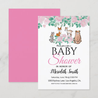 Invitation Bébés animaux en bois floral mou | BABY SHOWER