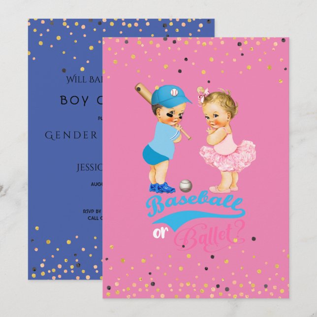 Invitation Bébés Baseball Ou Ballet Sexe Révéler (Devant / Derrière)