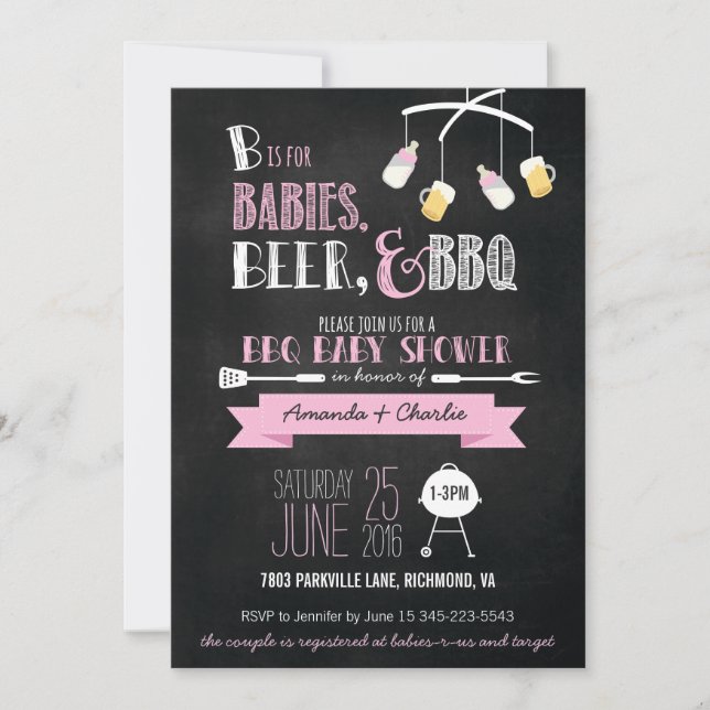 Invitation bébés, bière et de baby shower roses de (Devant)