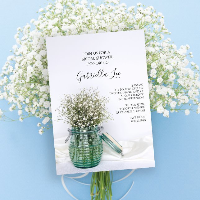 Invitation Bébés blancs Fleurs respirantes Vase bleu Fête des (Créateur téléchargé)