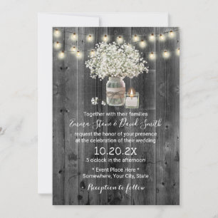 Invitation Bébé's Breath Jar & bougie Rustic Barn Mariage