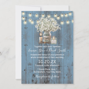 Invitation Bébé's Breath Jar Rustique Dusty Blue Barn Mariage