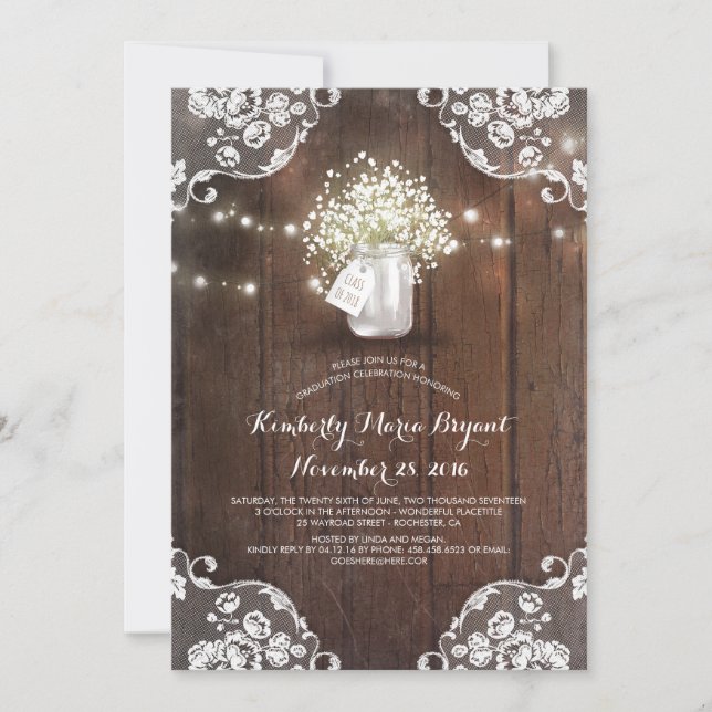Invitation Bébé's Breath Mason Jar Barn Wood Graduation Party (Devant)