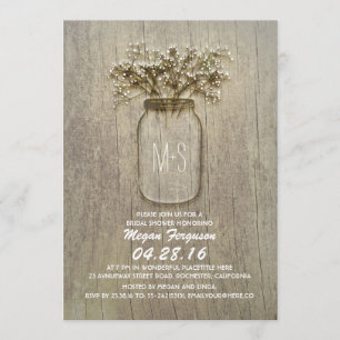 Invitation Bébé's Breath Mason Jar Fête des mariées rustique