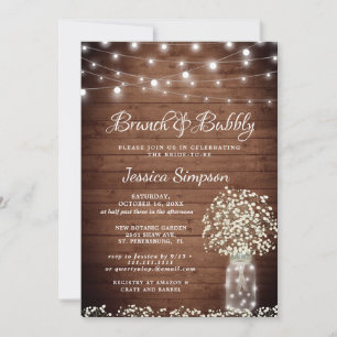 Invitation Bébé's Breath Mason Jar Rustic Brunch & Bubbly