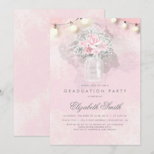 Invitation Bébé's Breath Mason Jar Rustic Graduation Party