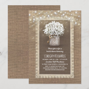 Invitation Bébé's Breath Mason Jar Rustic Lace Fête des marié