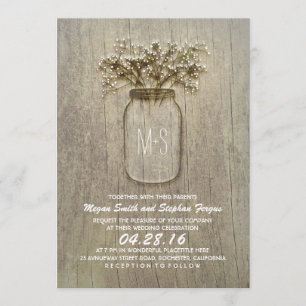 Invitation Bébé's Breath Mason Jar Rustic Mariage