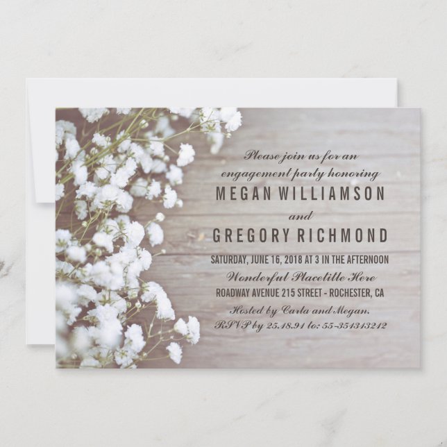 Invitation Bébé's Breath Rustic Engagement Party (Devant)