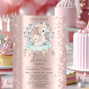 Invitation Bébés Cerfs Fleurs Confettis Paillettes Baby Showe