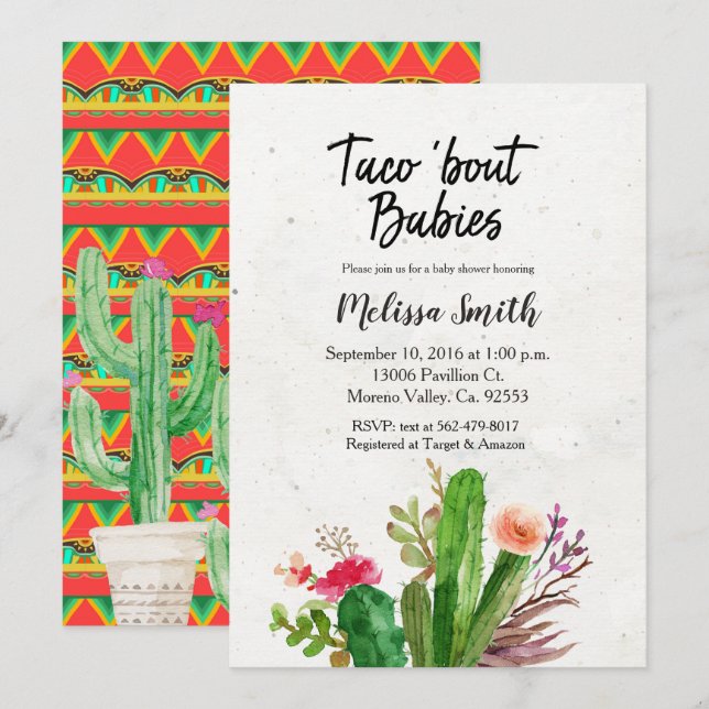 Invitation Bébés d'accès de taco d'invitation de cactus de (Devant / Derrière)