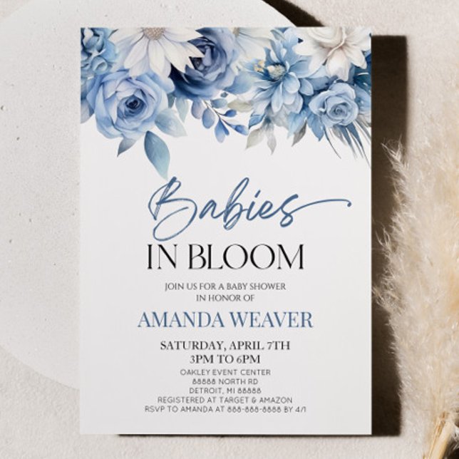 Invitation Bébés En Fleur Bleu Floral Multiples Baby shower (Créateur téléchargé)