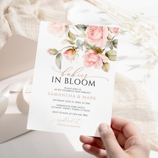 Invitation Bébés en Fleur Rose Baby shower Twins (Créateur téléchargé)