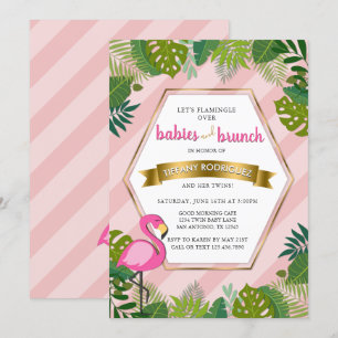 Invitation Bébés et baby shower de Flamant rose de jumeaux de