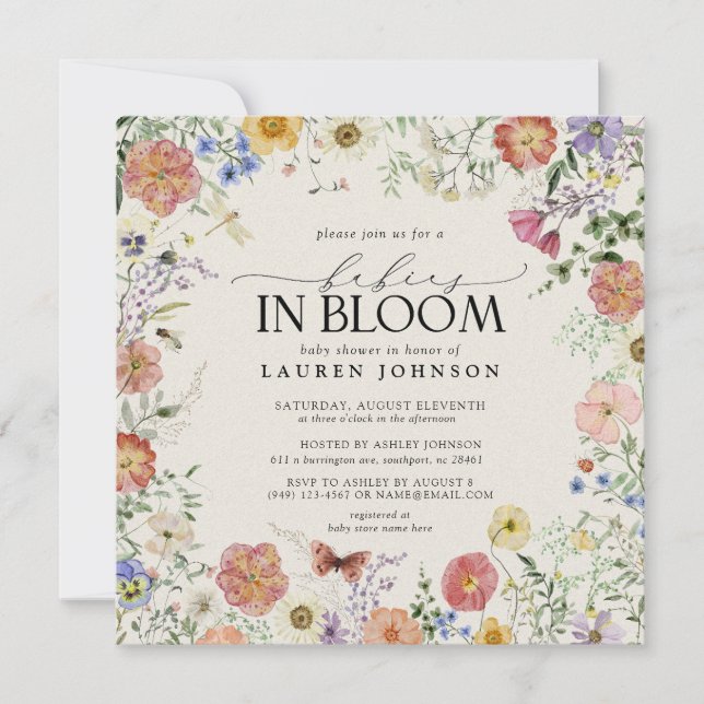 Invitation Bébés floraux Fleurs sauvages en fleurs dans la do (Devant)
