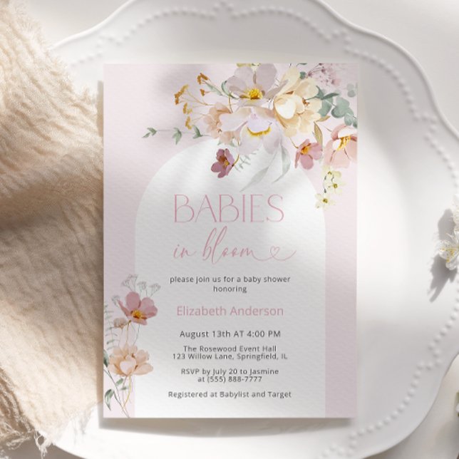 Invitation Bébés floraux roses rousses dans le Baby shower en (Créateur téléchargé)