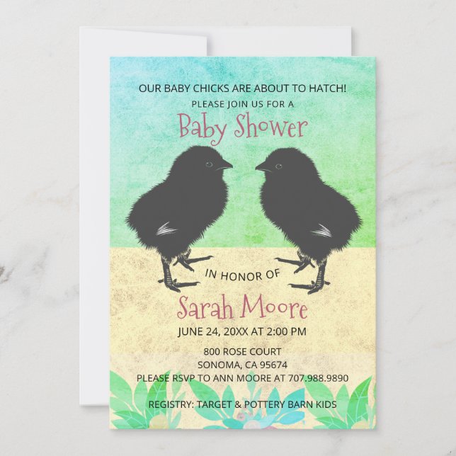 Invitation Bébés mignons Baby shower Twins verts (Devant)