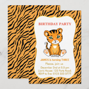 Invitation Bébés Tigres Mignons 3ème Anniversaire Garçon