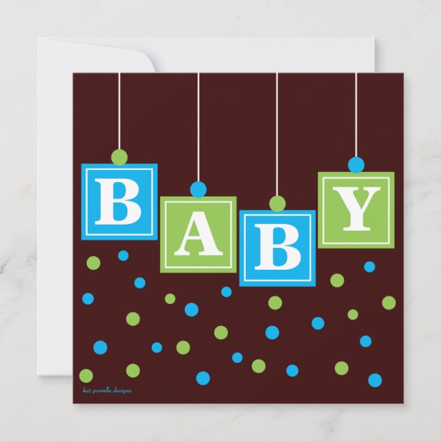 Invitation BÉBY Blocks Blue Green Boy Baby shower (Devant)